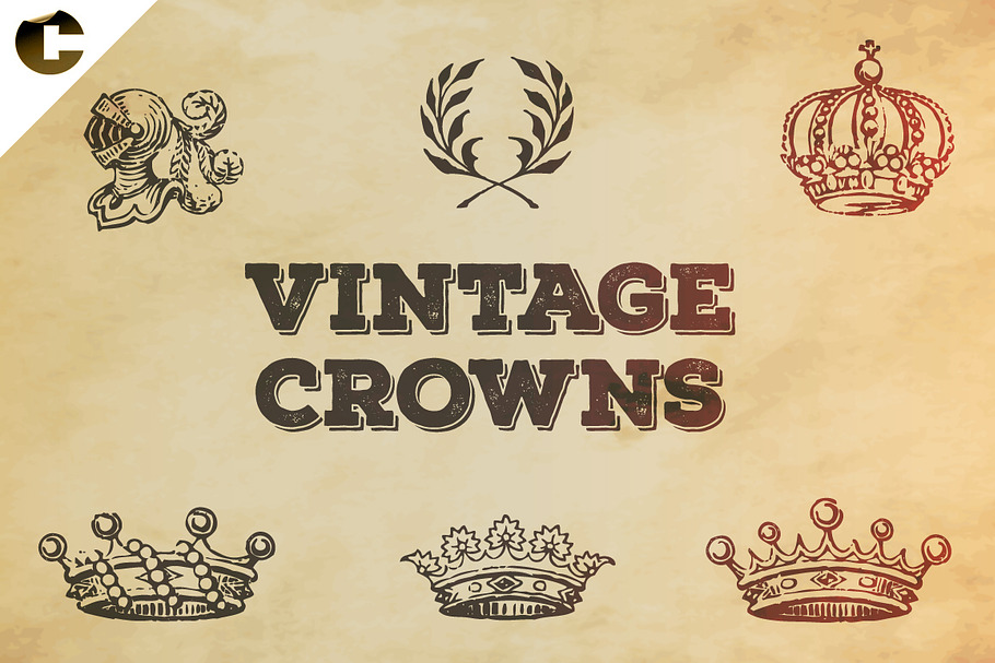 Vintage Crowns Symbols in Illustrations - product preview 8
