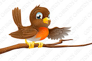 Robin bird on branch pointing