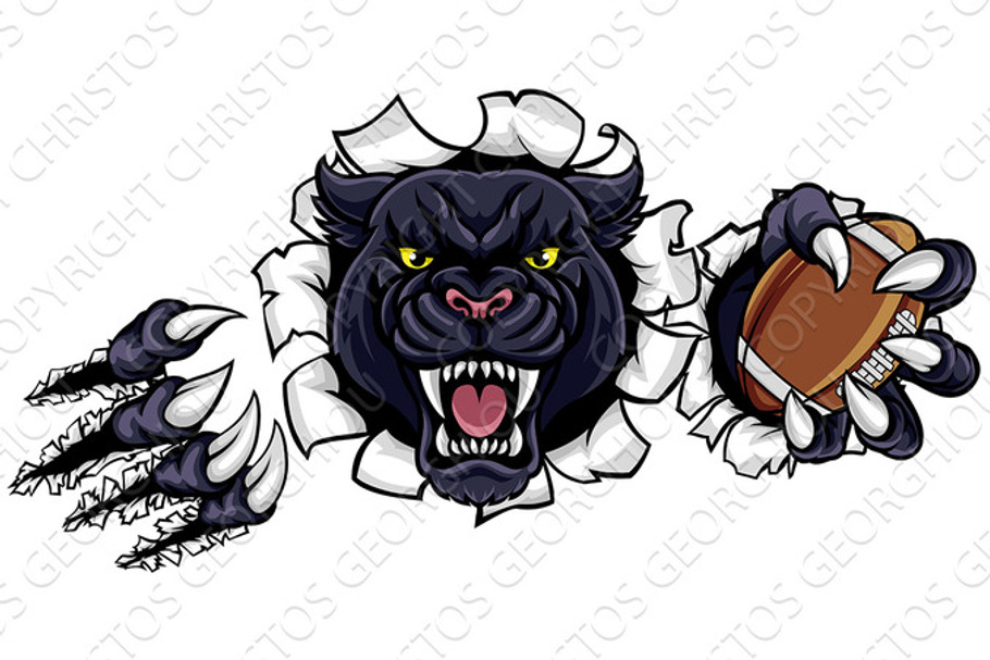 Black Panther American Football Mascot in Illustrations - product preview 8