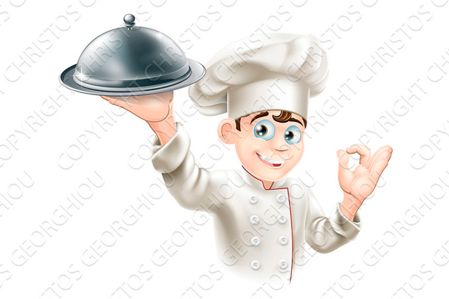 Happy chef holding platter in Illustrations - product preview 8