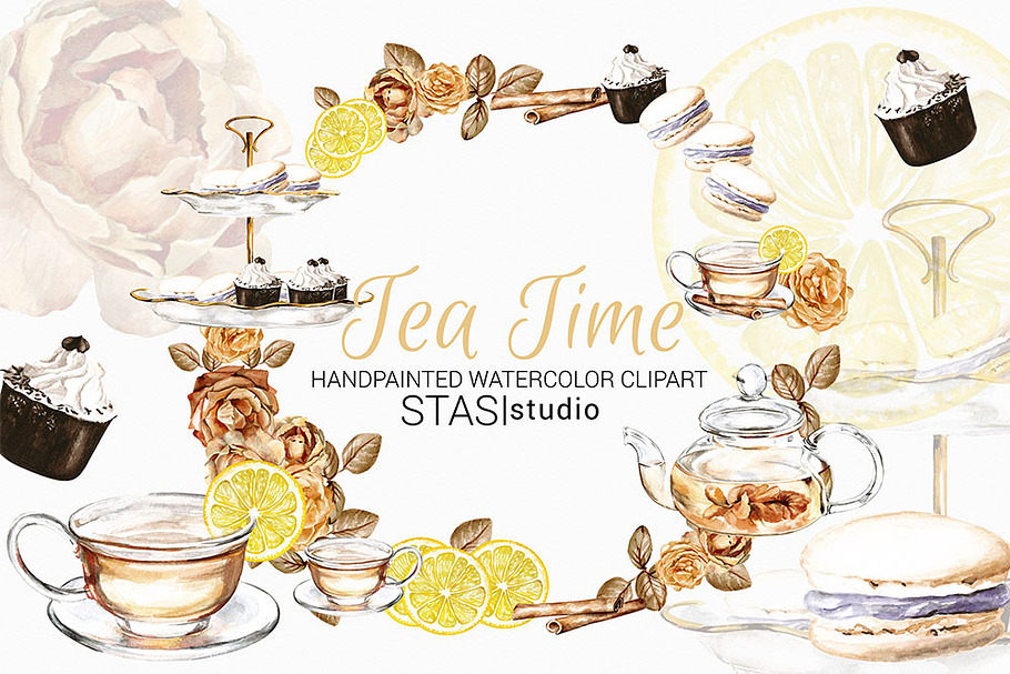 Tea Time Watercolor Clipart