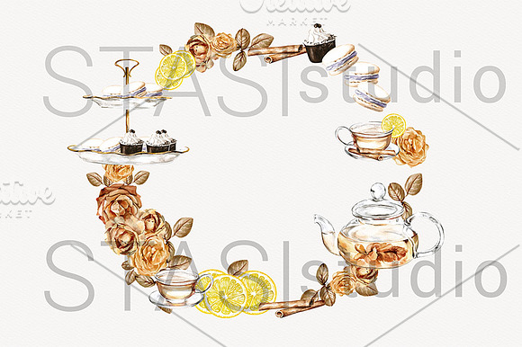 Tea Time Watercolor Clipart in Illustrations - product preview 3