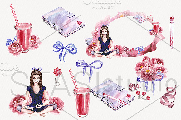 Planner Girl Watercolor Clipart in Illustrations - product preview 1