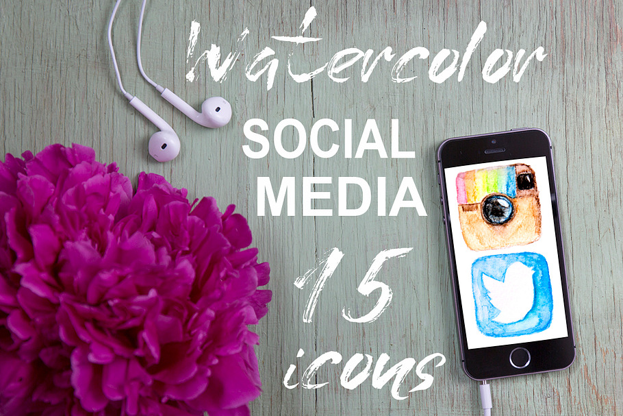Watercolor social media icons in Graphics - product preview 8
