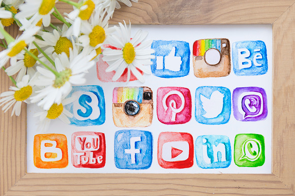 Watercolor social media icons in Graphics - product preview 1