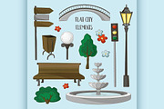 City street urban elements icon set
