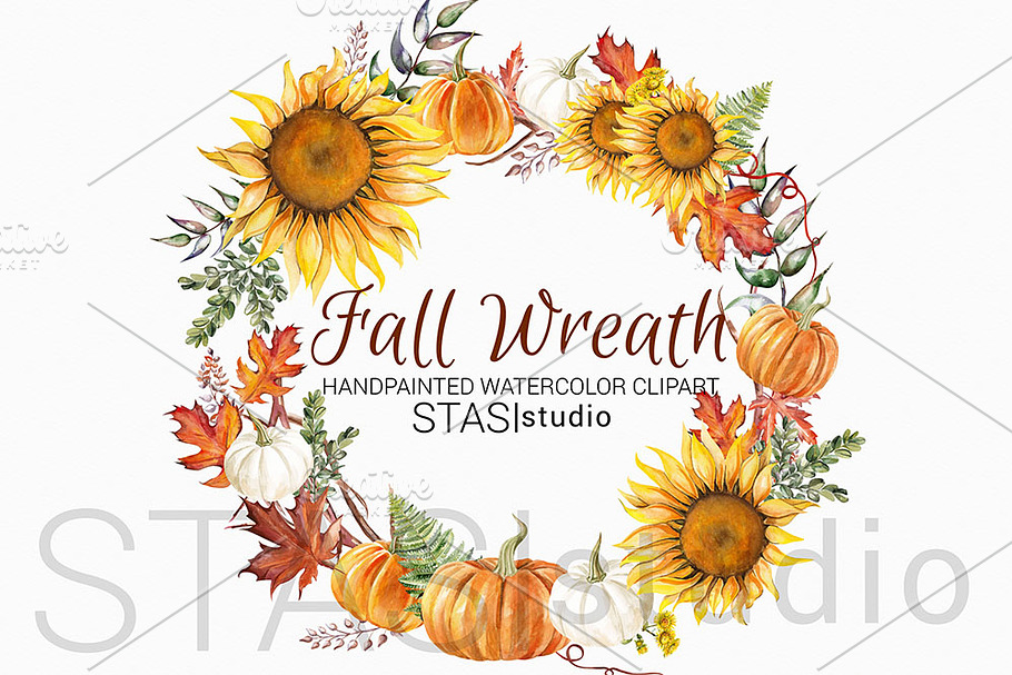 Sunflower Wreath Autumn Clipart in Illustrations - product preview 8