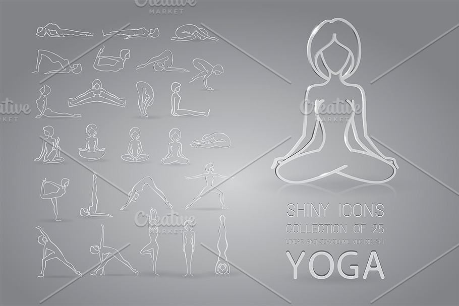 Glass yoga icons set in Graphics - product preview 8