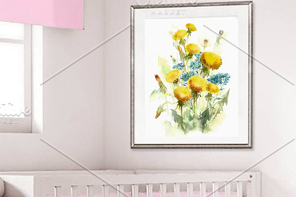 SALE Watercolor flowers of Dandelion in Illustrations - product preview 2