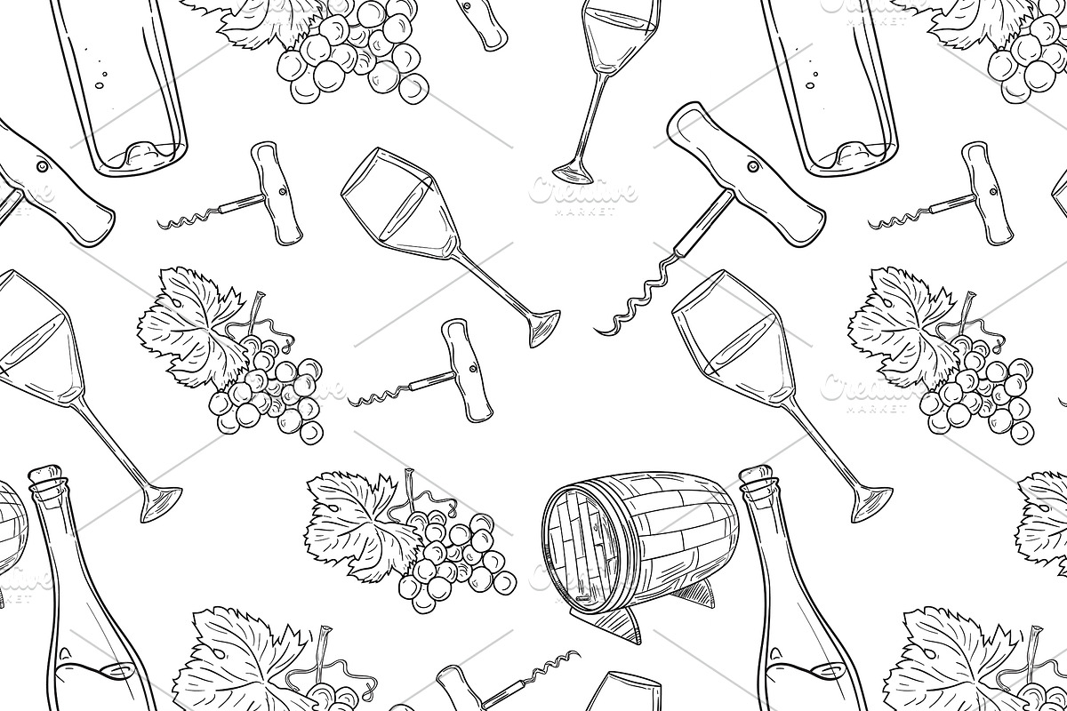 Hand drawn pattern of wine in Patterns - product preview 8