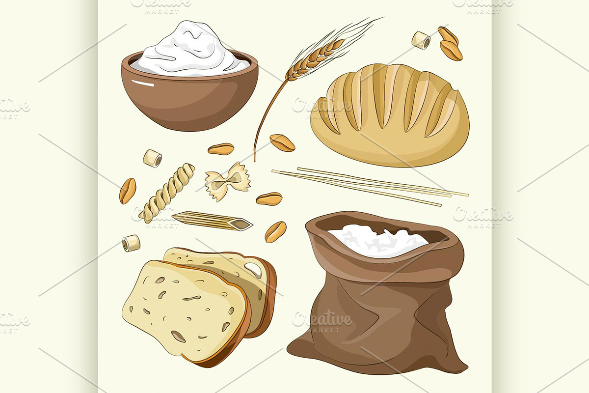 Set of food products from wheat  in Illustrations - product preview 8