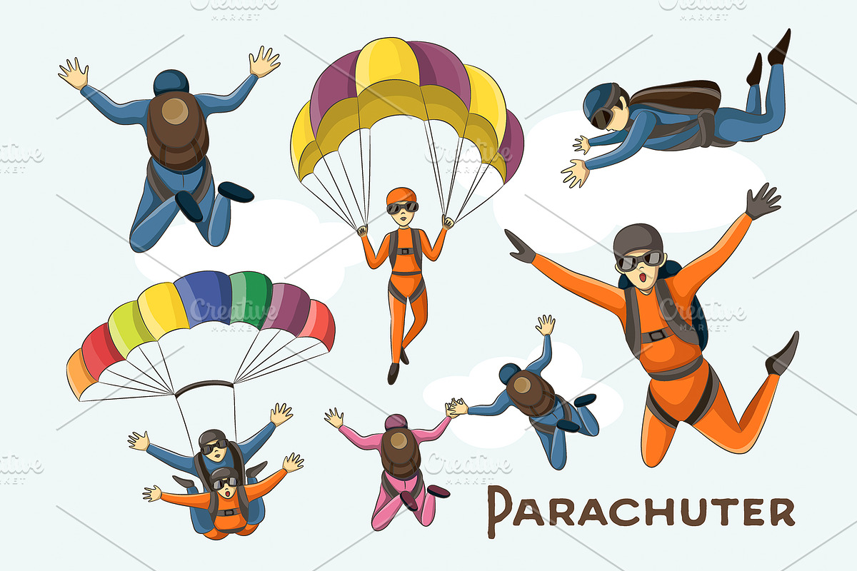 Vector set of parachuter in Illustrations - product preview 8