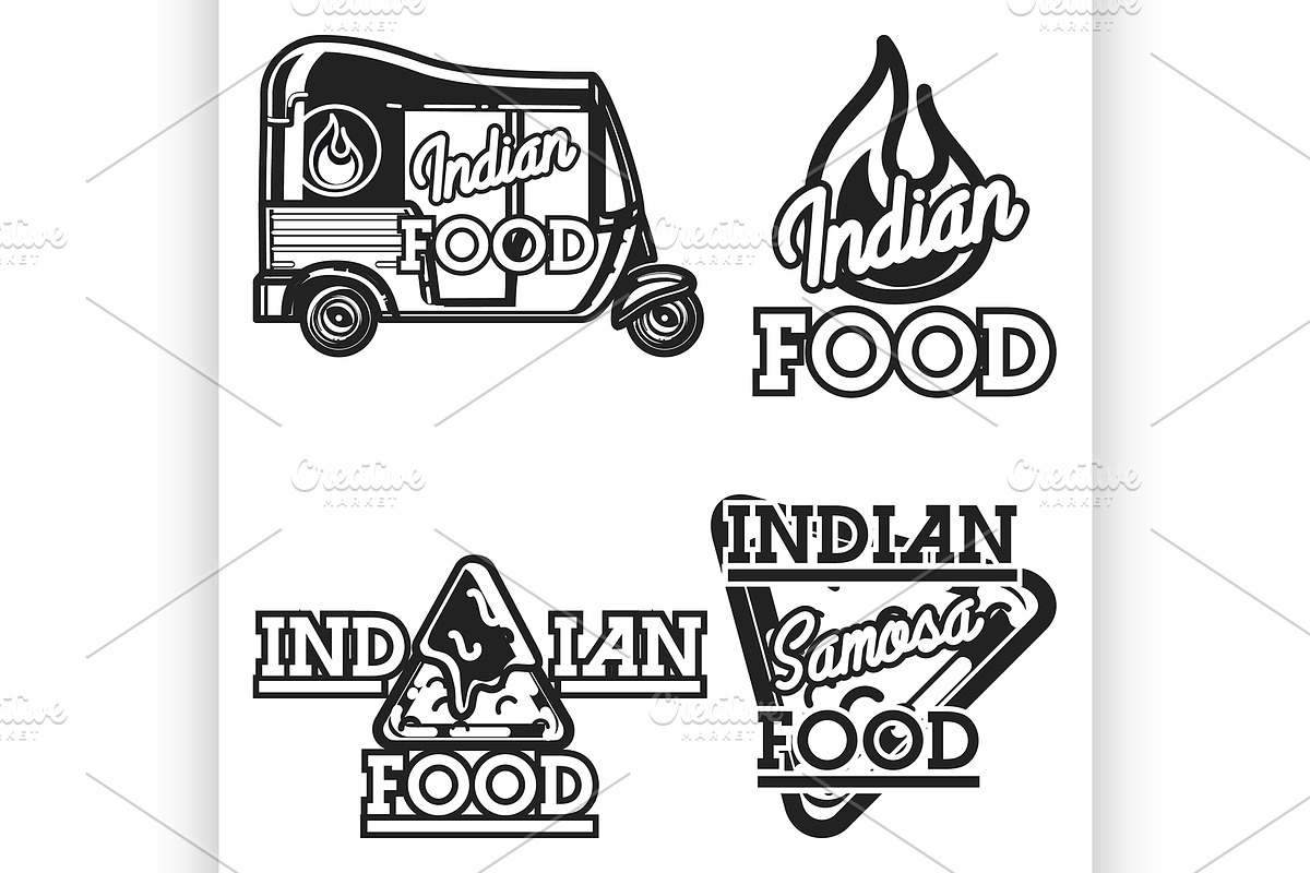 Color vintage indian food emblems in Illustrations - product preview 8