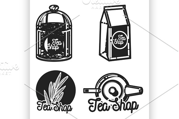 Color vintage tea shop emblems in Illustrations - product preview 1