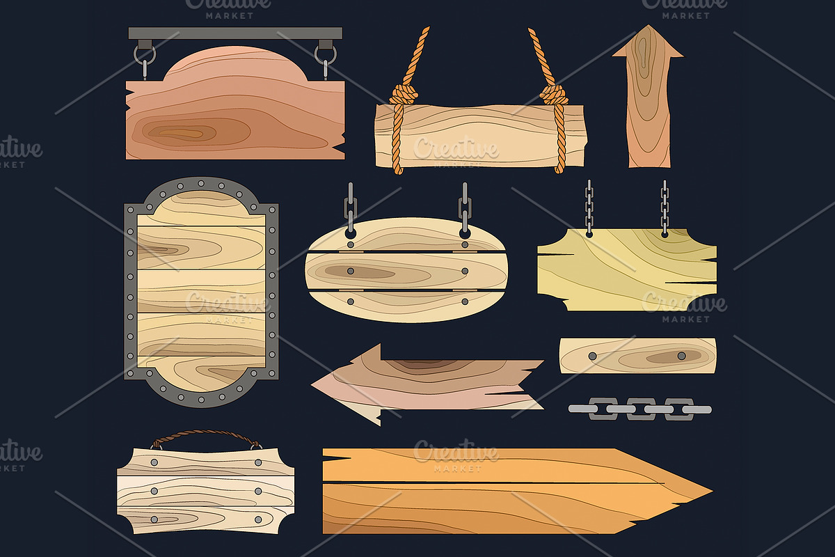 Wood banners boards in Illustrations - product preview 8