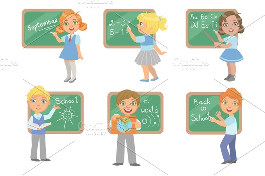 Kids Writing On Blackboard Set in Illustrations - product preview 8