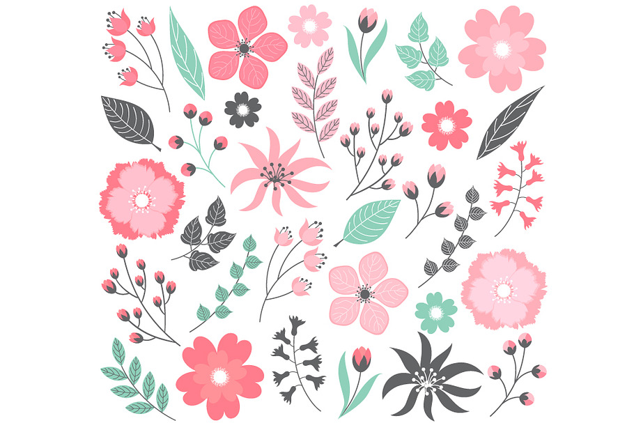 Pink Pastel Floral Set in Illustrations - product preview 8
