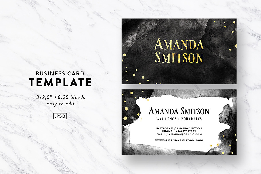Watercolor & Gold Business Card in Business Card Templates - product preview 8
