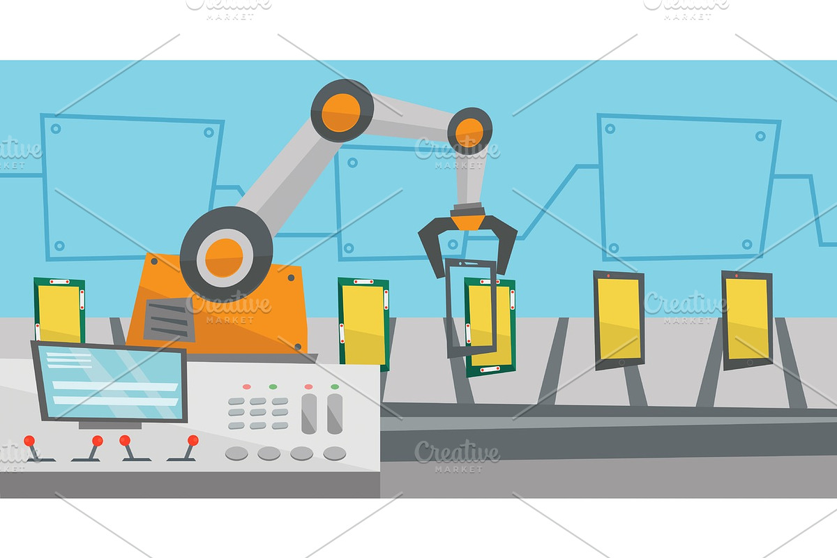 Automated robotic production line of smartphones. in Illustrations - product preview 8