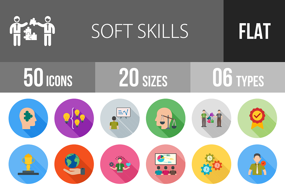 50 Soft Skills Flat Shadowed Icons in Graphics - product preview 8