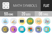 50 Math Symbols Flat Shadowed Icons