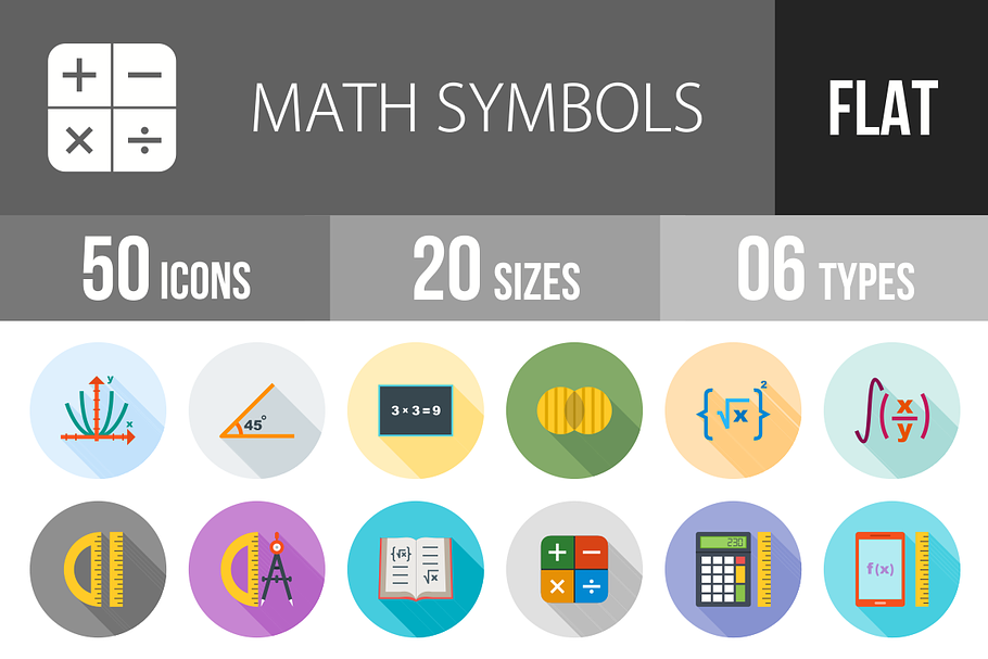50 Math Symbols Flat Shadowed Icons in Graphics - product preview 8