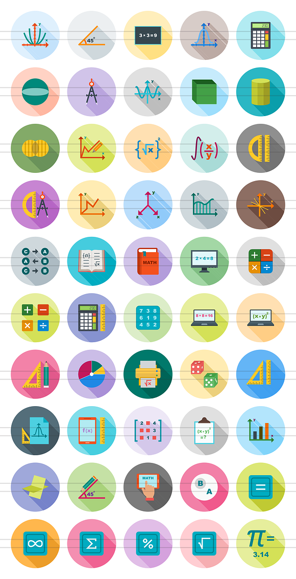 50 Math Symbols Flat Shadowed Icons in Graphics - product preview 1
