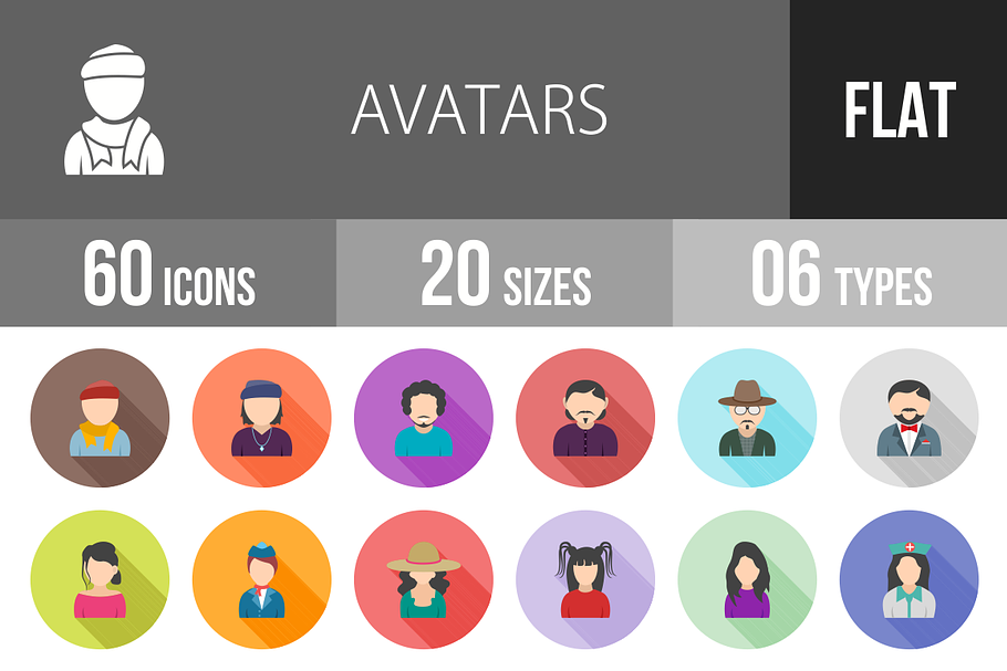 60 Avatars Flat Shadowed Icons in Graphics - product preview 8