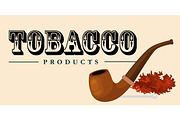 Smoking wooden pipe and tobacco and smoking equipment vector illustration