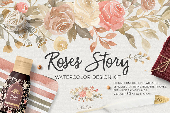 Roses Story. Design Kit Watercolor in Illustrations - product preview 9