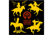 wild west silhouettes - native american warriors riding horses