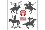 wild west silhouettes - native american warriors riding horses