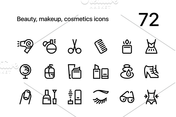 Beauty and Makeup Line Icons Set in Health Icons - product preview 1