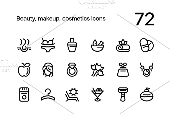 Beauty and Makeup Line Icons Set in Health Icons - product preview 3