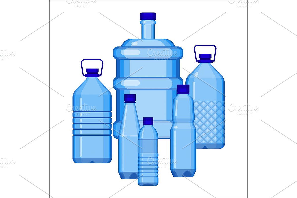 Water bottles set of various size on white in Illustrations - product preview 8