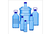 Water bottles set of various size on white