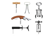 Set of bottle openers with wooden and metal handles