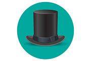 Black male top hat isolated on green circle