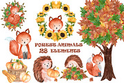 Watercolor forest animals clipart