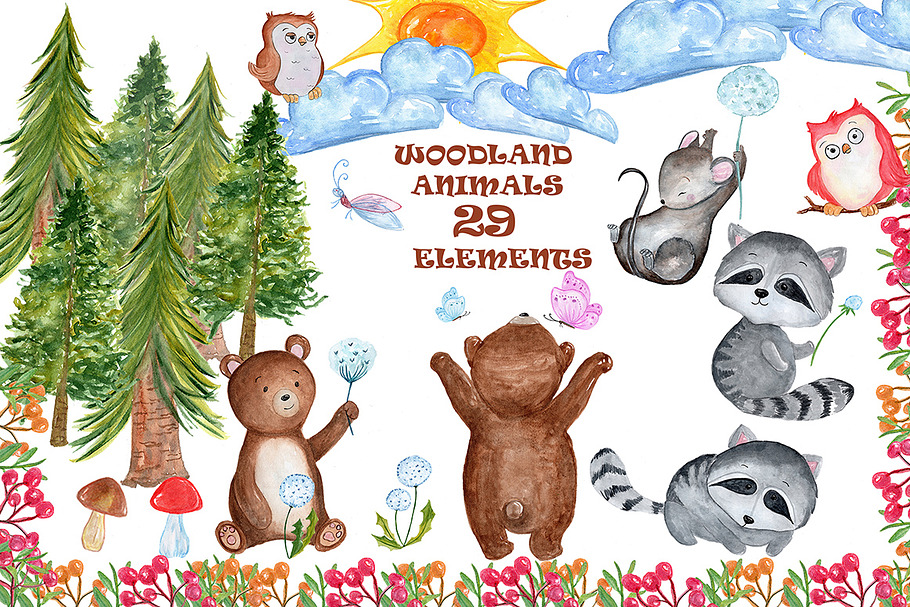 Watercolour forest animals clipart  in Illustrations - product preview 8