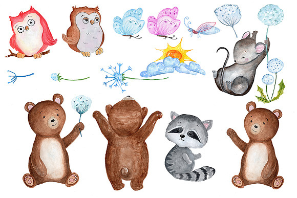 Watercolour forest animals clipart  in Illustrations - product preview 1