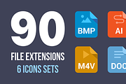90 File Type Colored Flat Icons Set