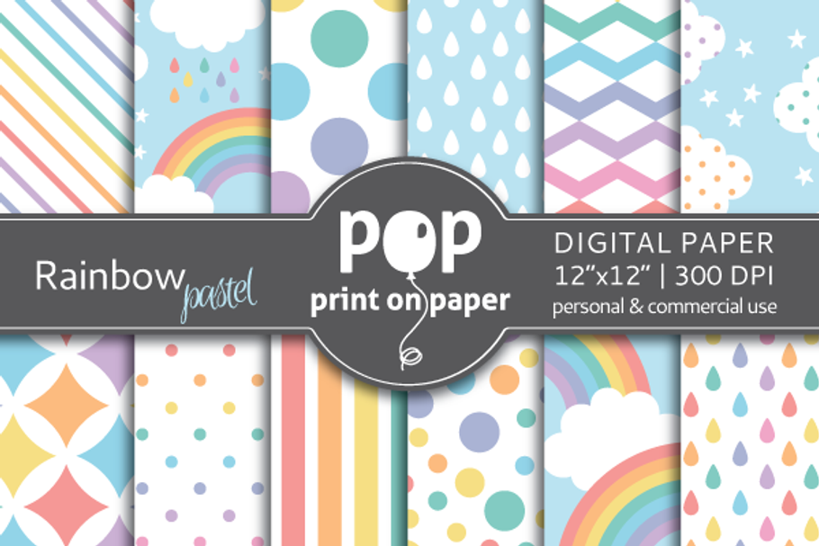 Pastel Rainbow Digital Paper in Patterns - product preview 8