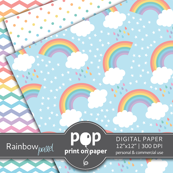 Pastel Rainbow Digital Paper in Patterns - product preview 1