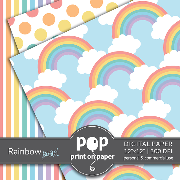 Pastel Rainbow Digital Paper in Patterns - product preview 2