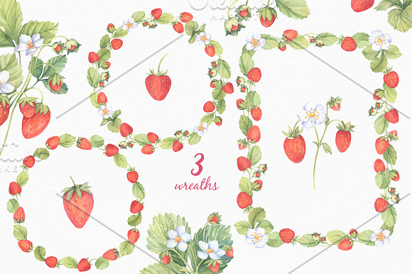 SALE! Sweet Watercolor Strawberry in Illustrations - product preview 3