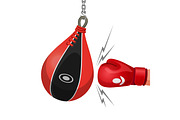 Boxing glove hits punching bag vector illustration isolated