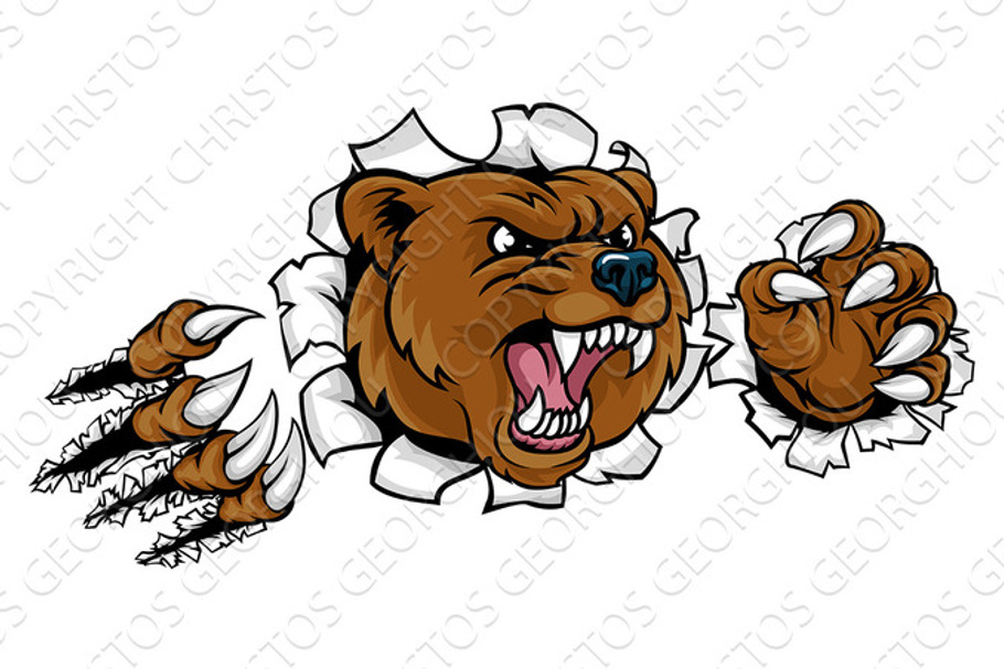Bear Angry Mascot Background Claws Breakthrough in Illustrations - product preview 8