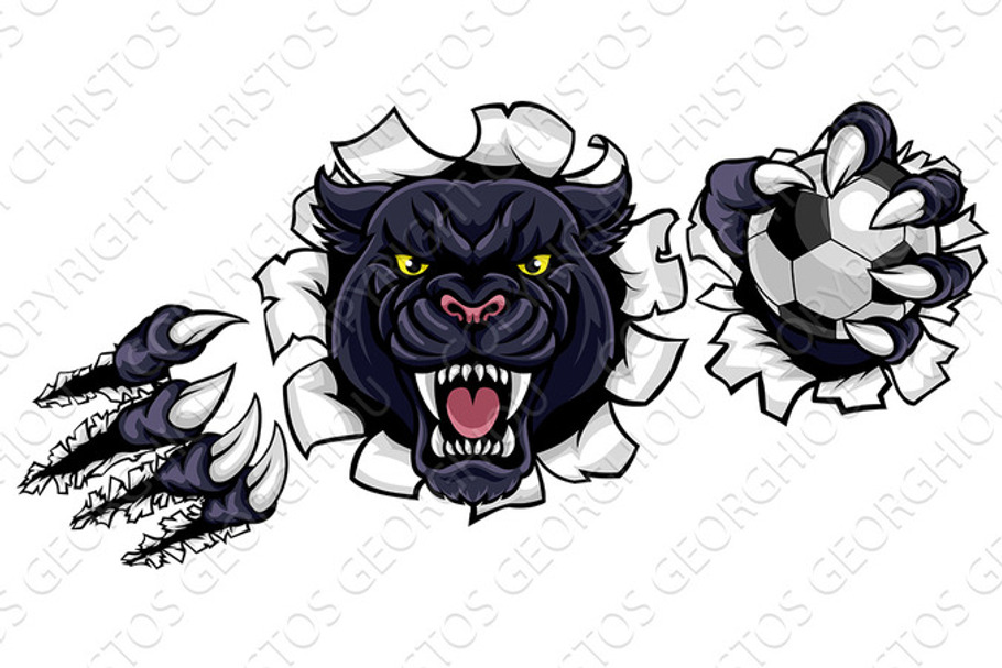 Black Panther Soccer Mascot Breaking Background in Illustrations - product preview 8