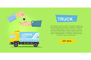 Renting Truck Online. Car Sale. Web Banner. Vector